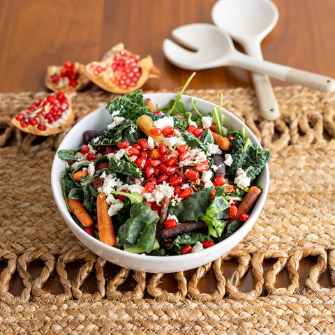 Roasted Carrot & Pomegranate Kale Salad